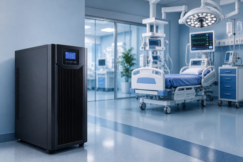 Single Phase Online UPS installed in a modern healthcare facility in Gurgaon to provide uninterrupted power backup for critical medical equipment.