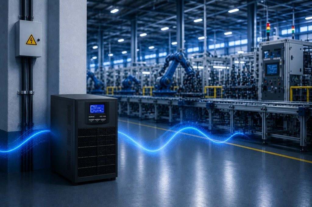 Single Phase Online UPS providing reliable power backup for manufacturing units in Manesar with industrial automation and production systems